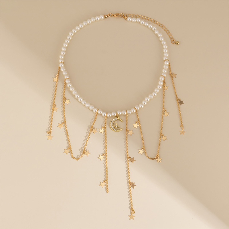 Vòng Cổ Choker Đính Hạt Ngọc Trai Và Ngôi Sao Phong Cách Baroque