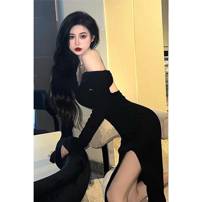 COZOK Đầm Trễ Vai Cổ Lọ Thiết Kế Xẻ Tà Quyến Rũ