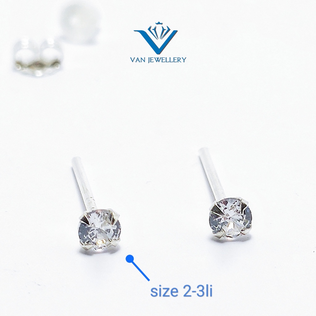 Bông tai bạc bông đính 1 đá size 2,3li Van Jewelry V10641