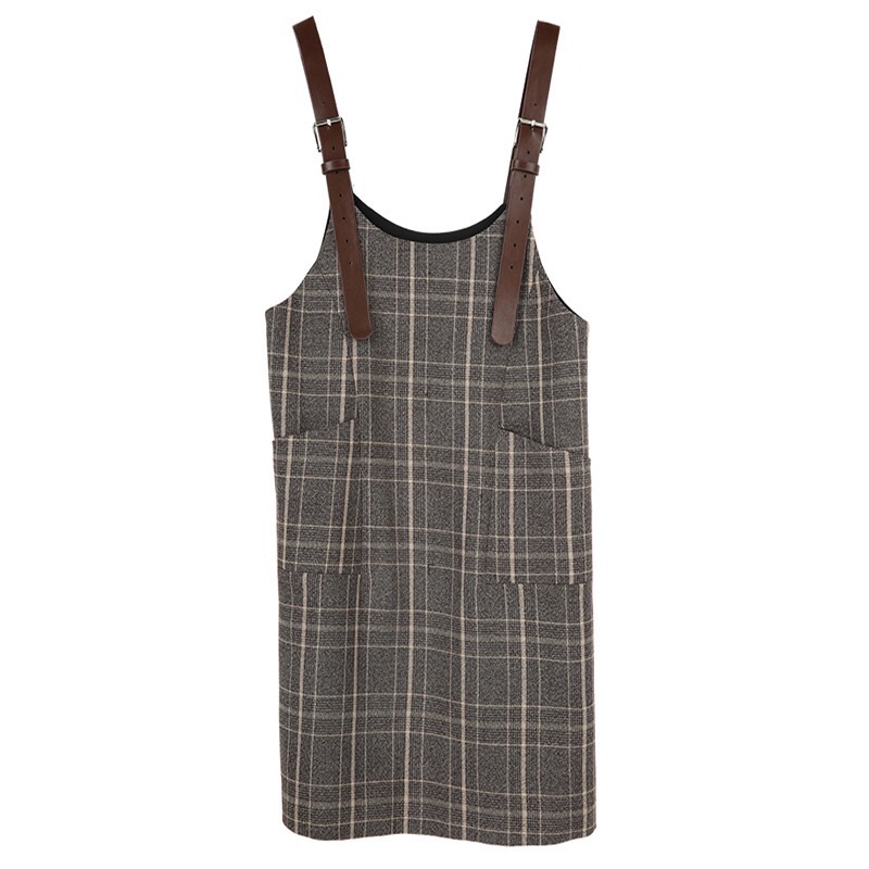 Set váy yếm kẻ caro hai món trẻ trung