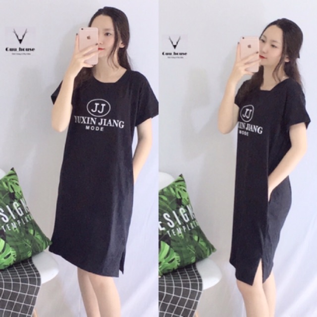 [Mã FAMAYWA2 giảm 10K đơn 50K] Đầm suông nữ JJ túi eo cổ tròn chất liệu cotton tàu dày mịn form rộng dưới 65kg | BigBuy360 - bigbuy360.vn