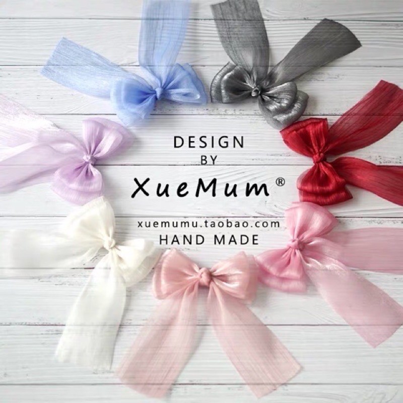 Kẹp nơ voan nhăn 2 tầng thắt nút