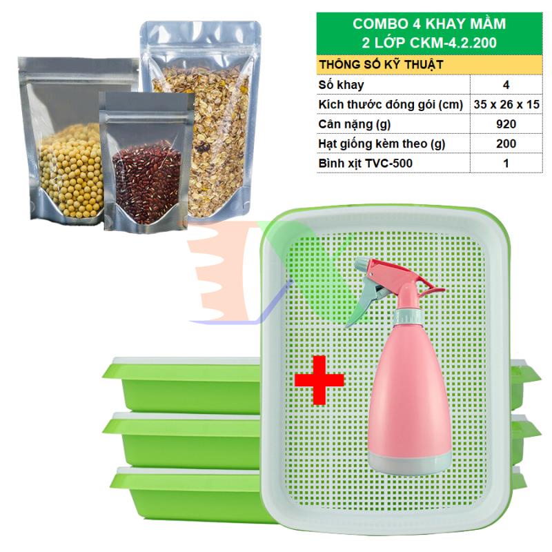 Combo Khay trồng Rau mầm Thủy canh 2 Lớp CKM, Kèm Hạt giống, Bình xịt