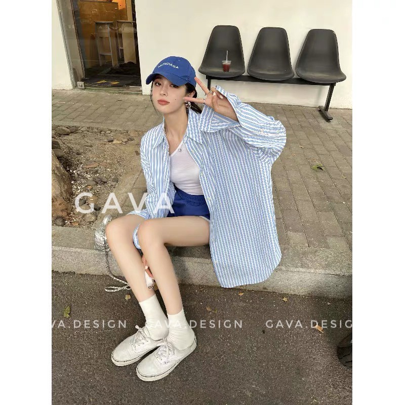 Áo sơ mi kẻ chất thô lụa dễ mix đồ trẻ trung phong cách hàn xẻng HUAH