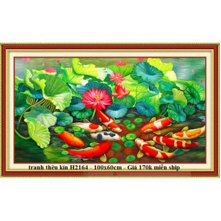 Tranh thêu cá chép hoa sen ( chưa thêu) khổ 100x60 cm