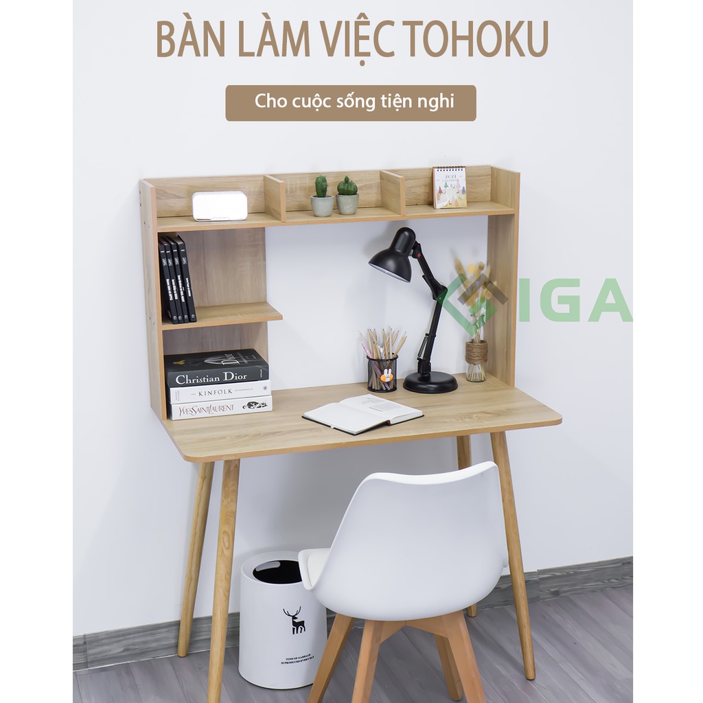 Bàn Làm Việc IGA Kèm Giá Sách Hiện Đại Tiện Lợi Phong Cách Nordic - GP149