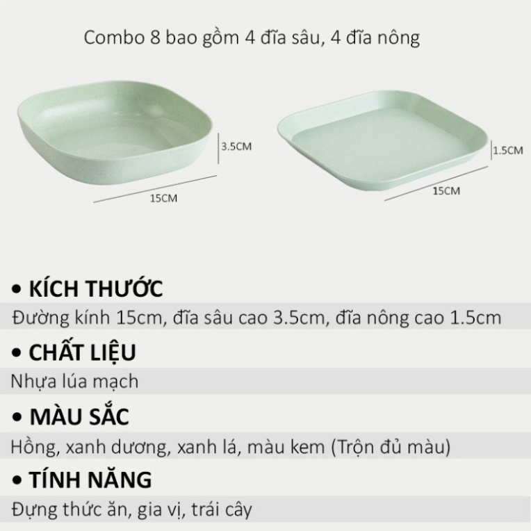 Đĩa Lúa Mạch 𝑭𝒓𝒆𝒆𝒔𝒉𝒊𝒑 Set 8 Đĩa Nhựa Lúa Mạch đựng Hoa Quả, Trái Cây, Đồ Ăn An Toàn Và Tiện Lợi