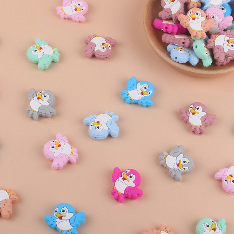 Set 3 Đồ Chơi Xỏ Hạt Silicon Hình Chú Chim Hoạt Hình Gặm Nướu Cho Bé Sơ Sinh