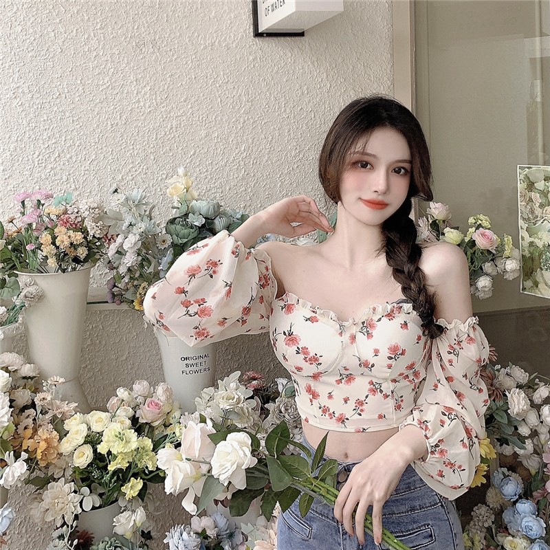 IELGY Áo Sơ Mi Nữ Tay Dài Dáng Ôm In Họa Tiết Dễ Thương