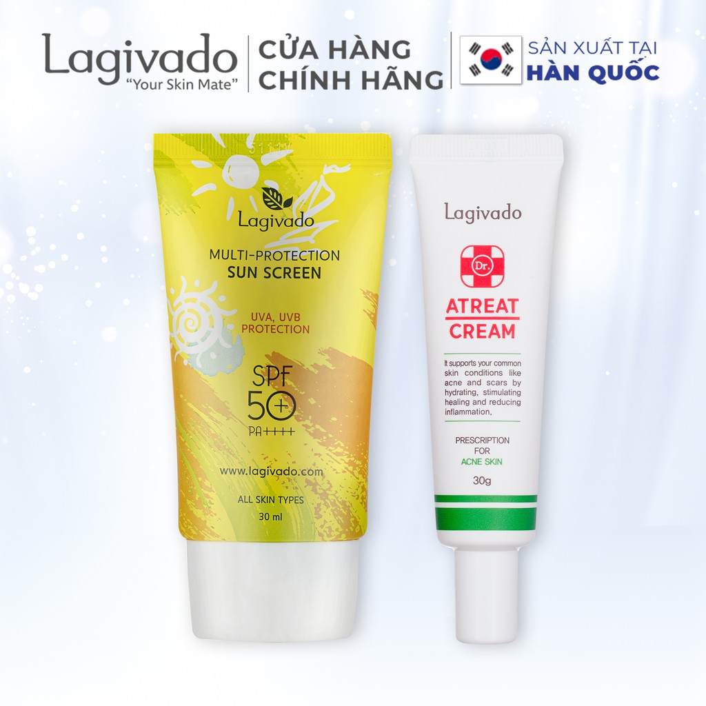 Bộ chăm sóc da mụn Hàn Quốc Lagivado  gồm Kem chống nắng Multi-Protection 30 g và Dr. Atreat Cream 30 ml