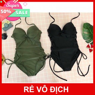 Bikini liền thân dập nút eo xanh rêu [Bikini Juni shop] Siêu tôn dáng, tôn da