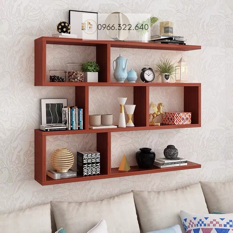Kệ gỗ treo tường kệ sách 4 tầng decor nhà cửa dễ dàng lắp ghép đầy đủ phụ kiện NADECOR