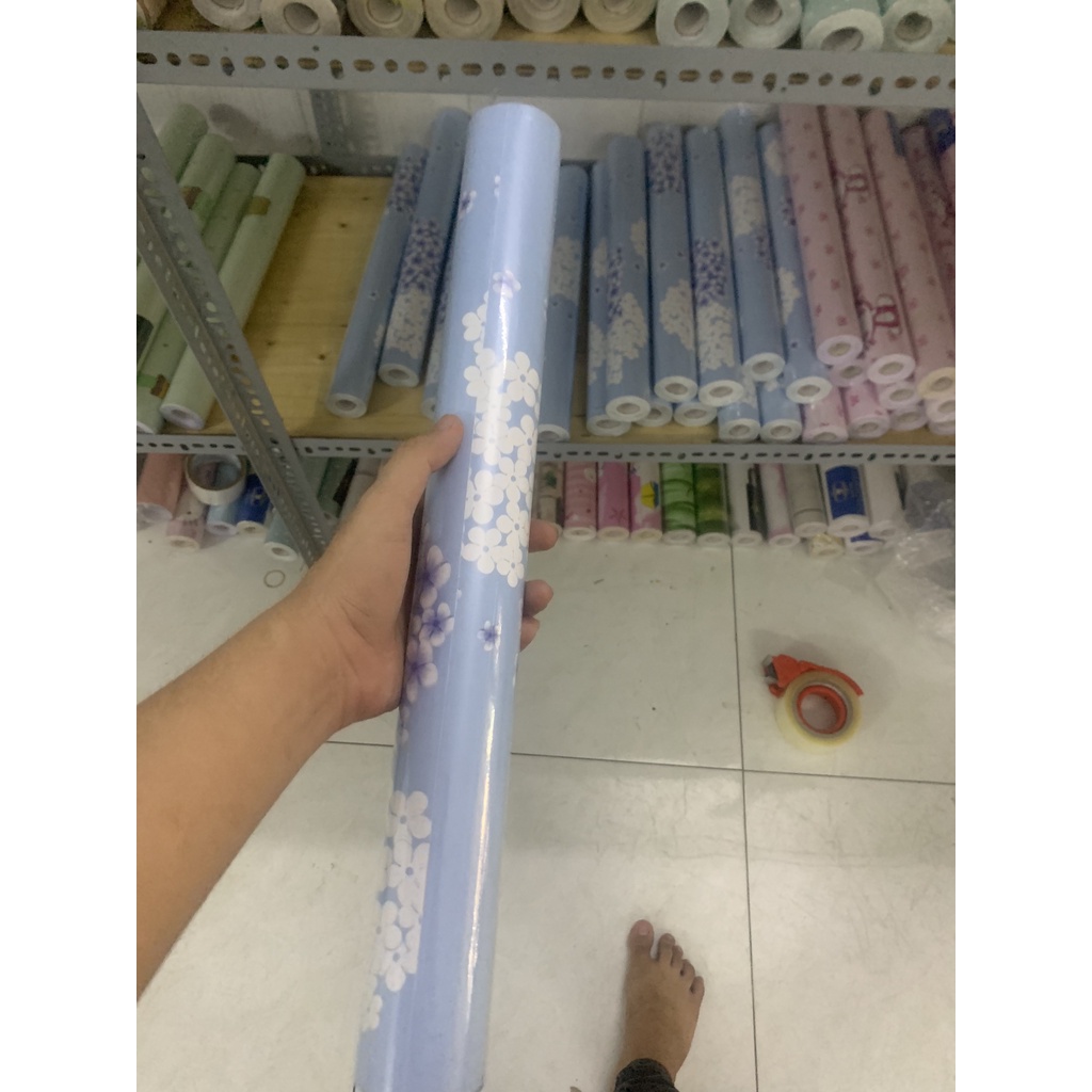 10 mét Giấy dán tường đóa tú cầu chùm màu xanh có keo sẵn khổ rộng 45cm
