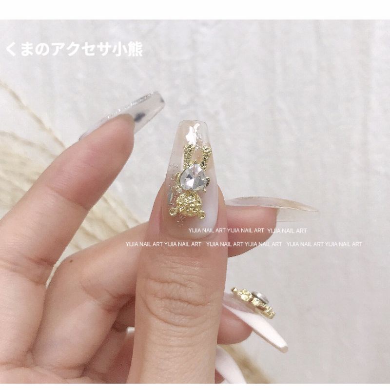 Charm gấu ôm tim trang trí móng tay,cham gấu đá ôm tim giá rẻ