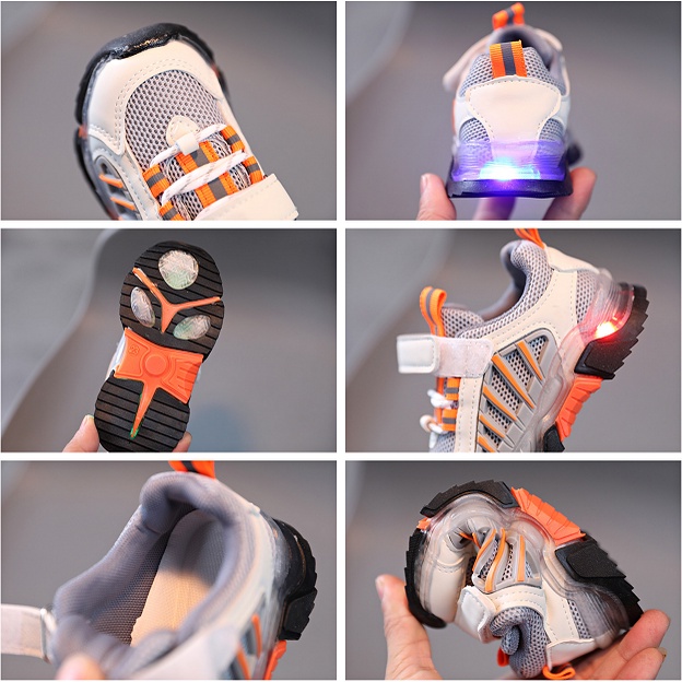 SUGE Giày Sneaker Đế Mềm Chống Trượt Thoáng Khí Có Đèn LED Phát Sáng Cho Bé Trai Và Bé Gái