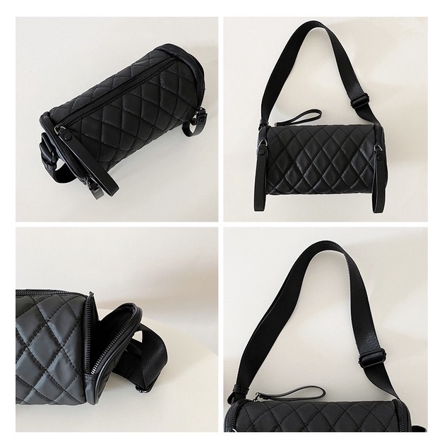 Túi xách nữ hình trụ thời trang đeo vai và đeo chéo màu đen