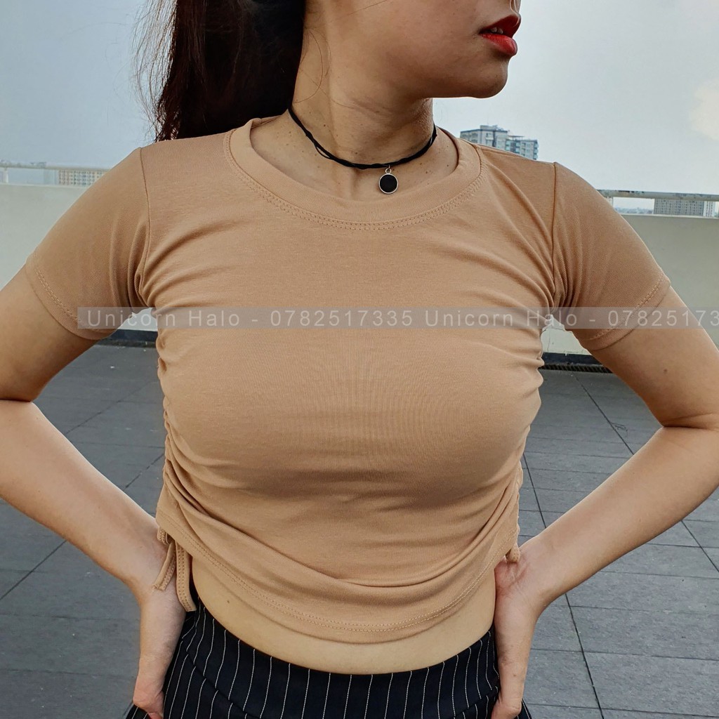 Áo Croptop Rút Dây Thể Thao Thun Ôm Body Trơn Tay Ngắn Trắng / Đen / Tím / Xanh ACR004
