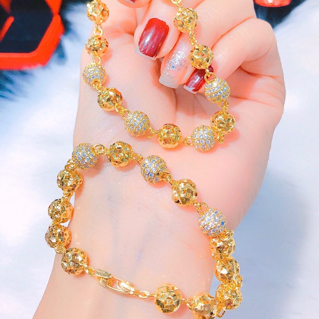 Vòng tay kiểu bi cao cấp dát vàng 18k cực đẹp