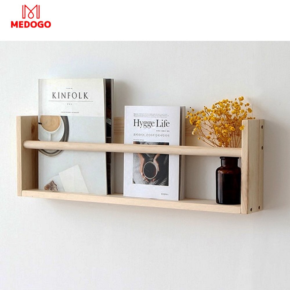 Giá sách MEDOGO treo tường thiết kế mới, kệ gia vị nhà bếp gỗ thông cao cấp trang trí GS-01