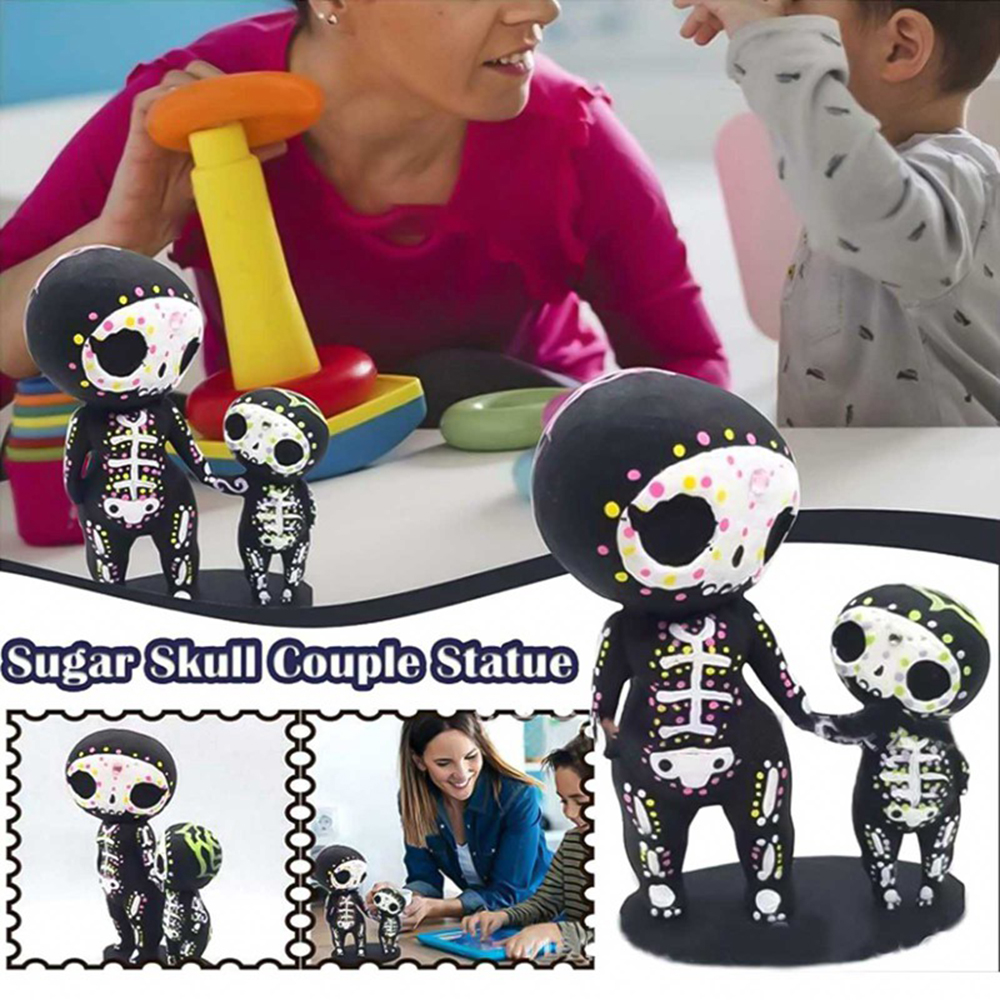 QINJUE Ornaments Skull Couple Statue Home Desk Resin Doll Lover Gothic Sculpture Decorations Skeleton Couple Figurine Collectible Cartoon Crafts