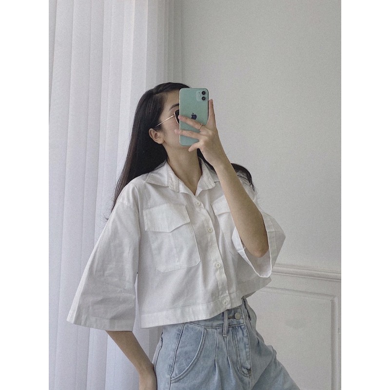 [Mã WASKT304 giảm 15% tối đa 30K đơn 99K] [hình thật độc quyền] Croptop sơ mi ulzzang 2 túi hộp | BigBuy360 - bigbuy360.vn