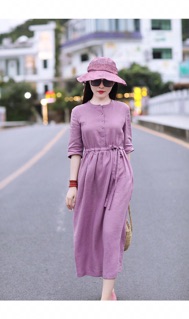 Váy linen Tím siêu xinh [ chất linen+hàng thiết kế]