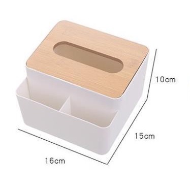 Hộp Đựng Giấy Ăn Nắp Gỗ Có 2 Ngăn Để Đồ Đặt Bàn