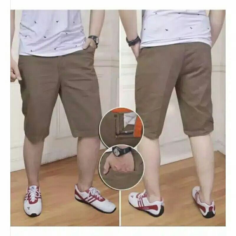 Quần short chinos 3/4 vải Cotton thiết kế cá tính cho nam