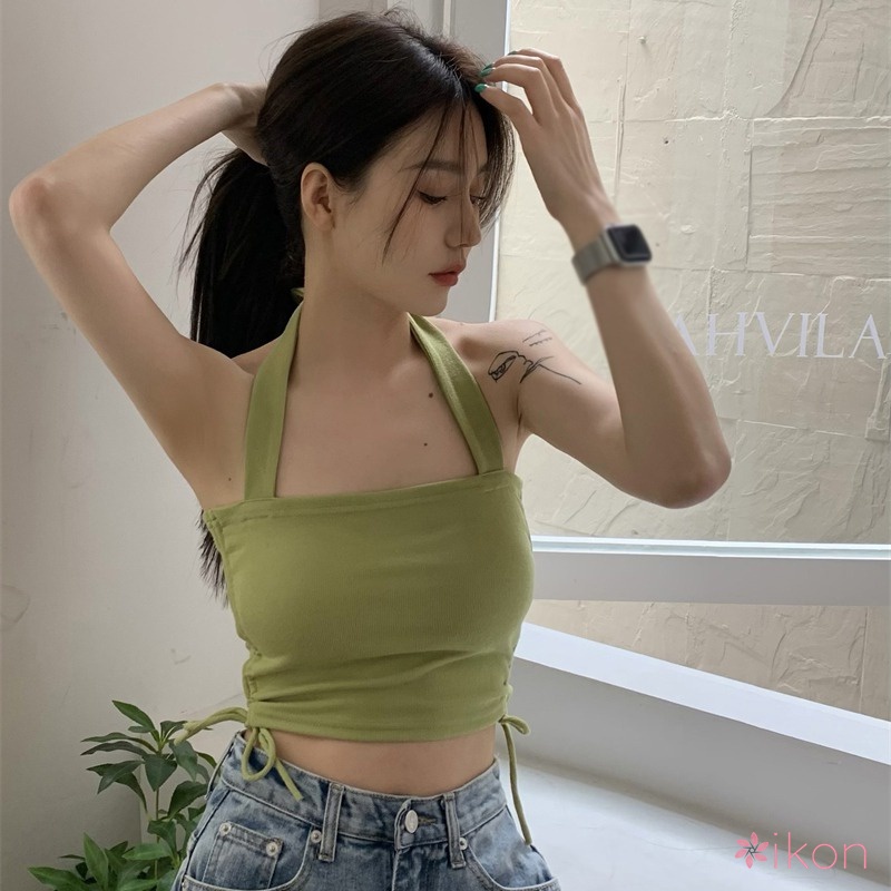 Áo Croptop Dáng Ôm Phối Dây Rút Quyến Rũ Cho Nữ