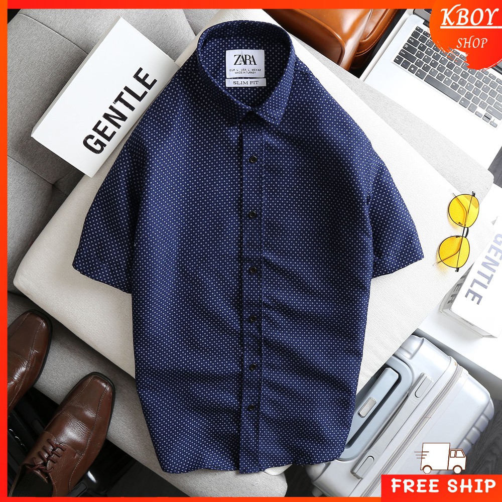 Áo Sơ Mi Nam Tay Ngắn Họa Tiết, Vải Cotton Lụa Mềm Mịn Không Nhăn Mát Mẻ Hợp Dáng Dễ Phối Đồ - T06