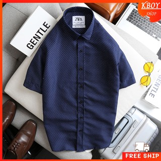 Áo Sơ Mi Nam Tay Ngắn Họa Tiết, Vải Cotton Lụa Mềm Mịn Không Nhăn Mát Mẻ Hợp Dáng Dễ Phối Đồ - T06