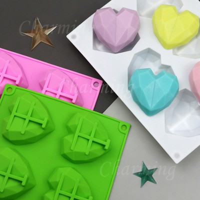 Khuôn Silicone 6 Ngăn Tạo Hình Trái Tim 3D Trang Trí Bánh