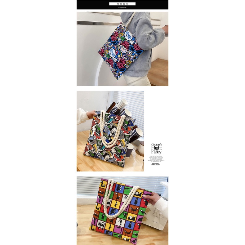 Túi tote túi vải canvas màu sặc sỡ -  Túi xách cho nữ thời trang học sinh, phong cách Nhật Bản
