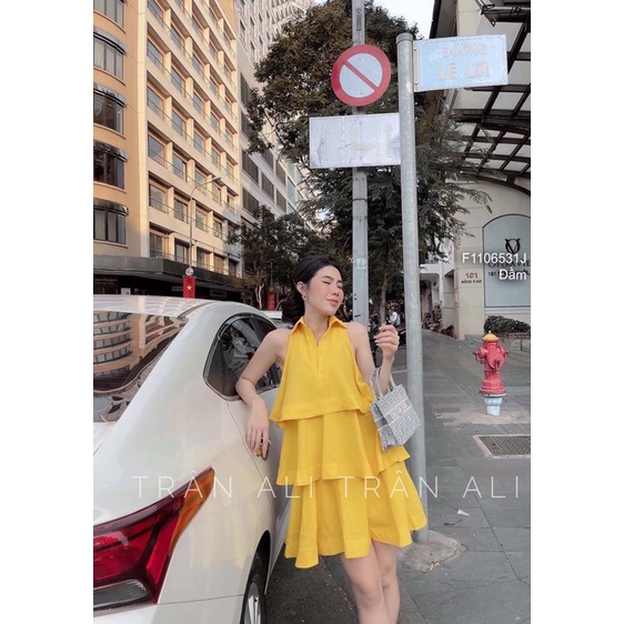 Đầm lụa ba tầng dáng suông cổ sơ mi sát nách!