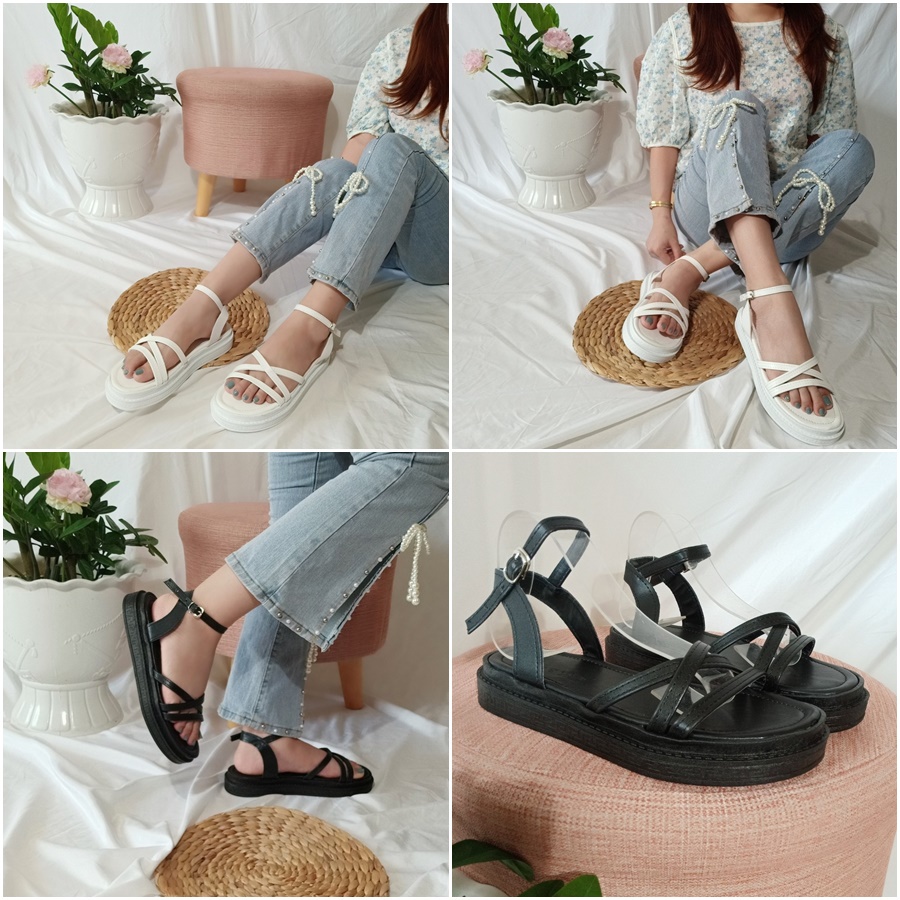 Giày sandal nữ đi học quai hậu gài basic bền êm,đế bánh bì dày dặn hình chụp thật-BM03
