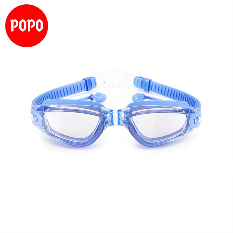 Kính bơi người lớn, kính bơi mắt trong POPO 11940T cùng nón bơi, bộ bịt tai kẹp mũi đủ phụ kiện bơi lội, thi đấu