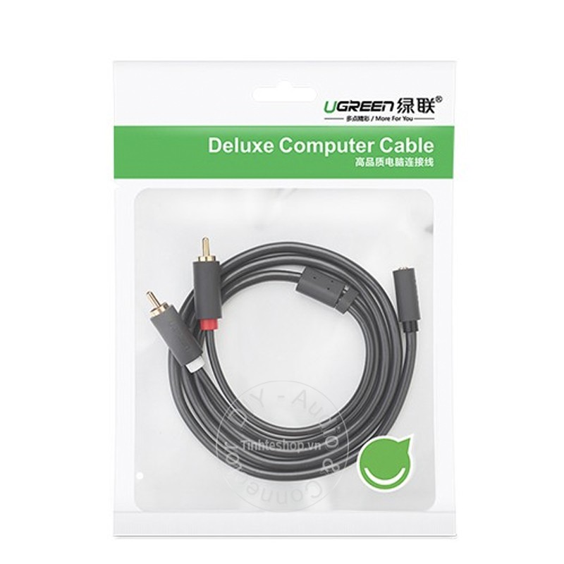 Cáp audio 3.5mm cái ra 2 AV đực 0.25 mét Ugreen 10561 - Dây chia âm thanh 3,5mm ra 2 AV RCA đực