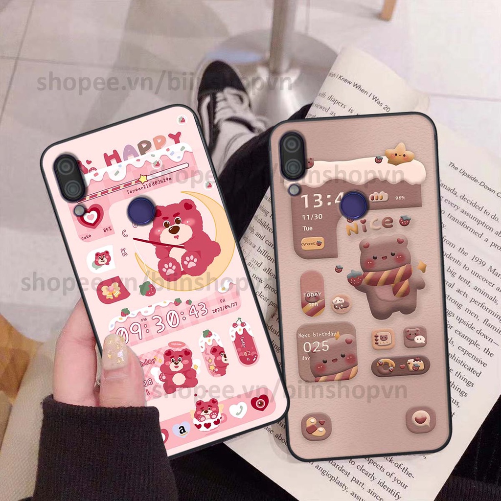 Ốp Xiaomi Redmi Note 7 in 3D icon gấu nổi siêu xinh, siêu đáng yêu, cá tính phong cách