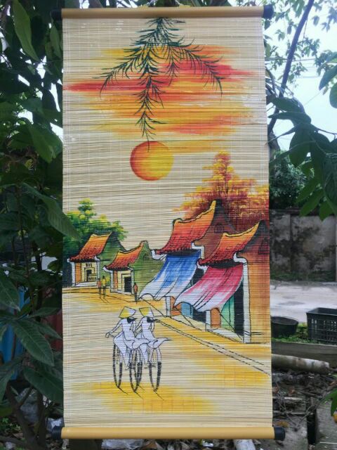 Mành tre (mẹt tre) vẽ tranh làng quê