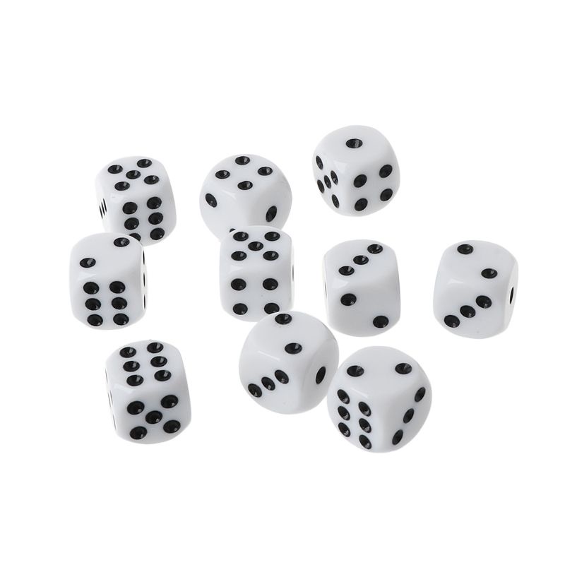 Set 10 viên xí ngầu 6 mặt 16mm màu trắng/đen nhiều kiểu tùy chọn
