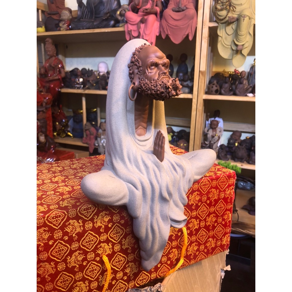 Tượng Đạt Ma sư tổ gốm tử sa cỡ lớn- Tượng gốm bồ đề đạt ma trang trí decor tiểu cảnh phối lũa bonsai