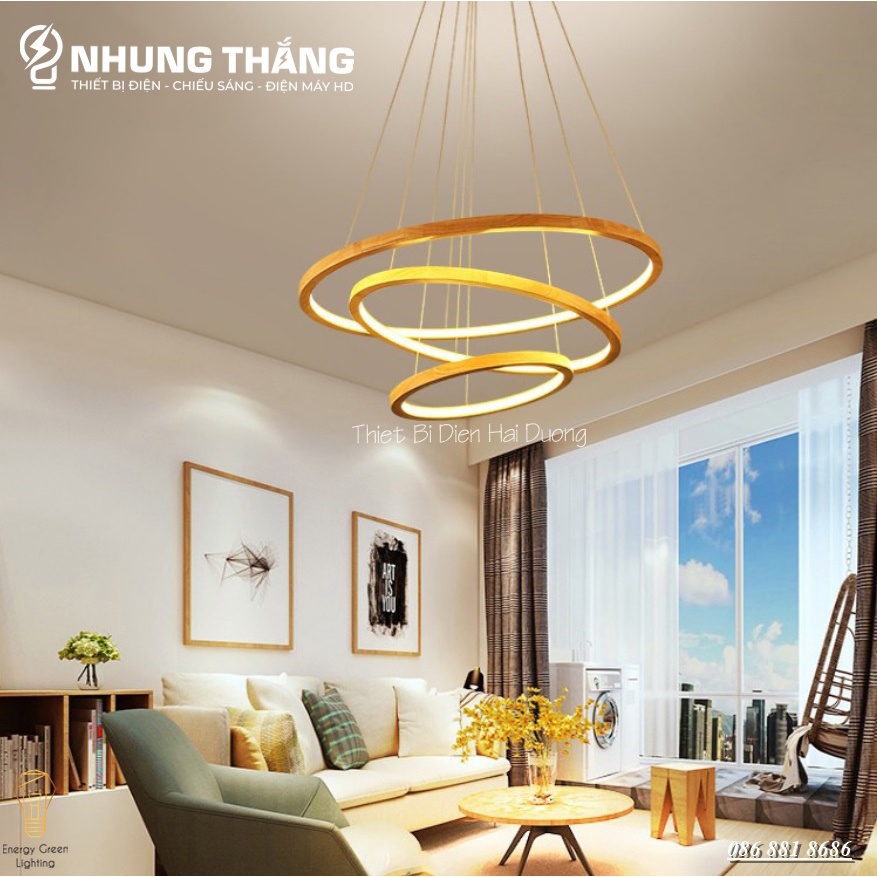 Đèn Thả Trần 3 Vòng Gỗ TBD839 - Gỗ Tự Nhiên Chắc Chắn,Bền Đẹp - Decor Vintage - Trang Trí Phòng Khách,Phòng Ăn