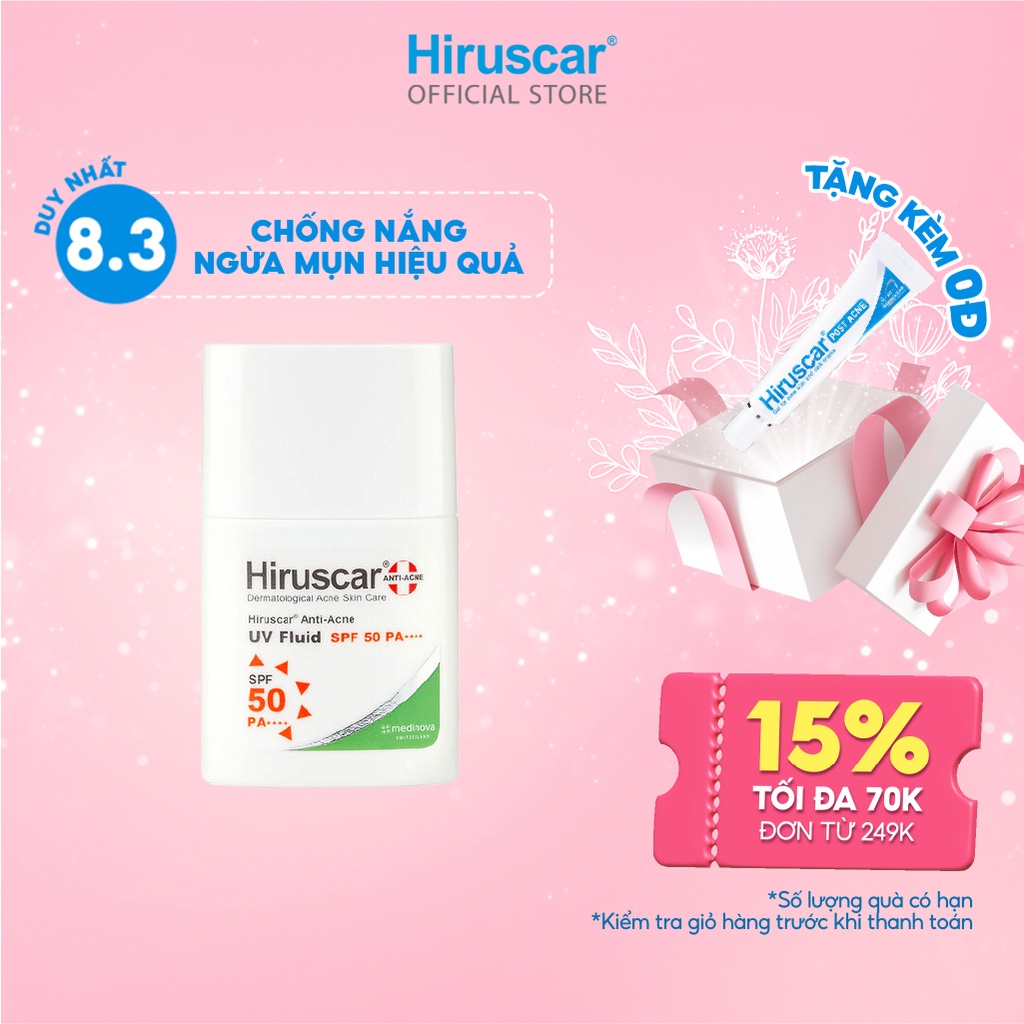 Sữa chống nắng dành cho da dầu, nhờn mụn Hiruscar Anti-Acne UV Fluid 25g SPF50 PA++++