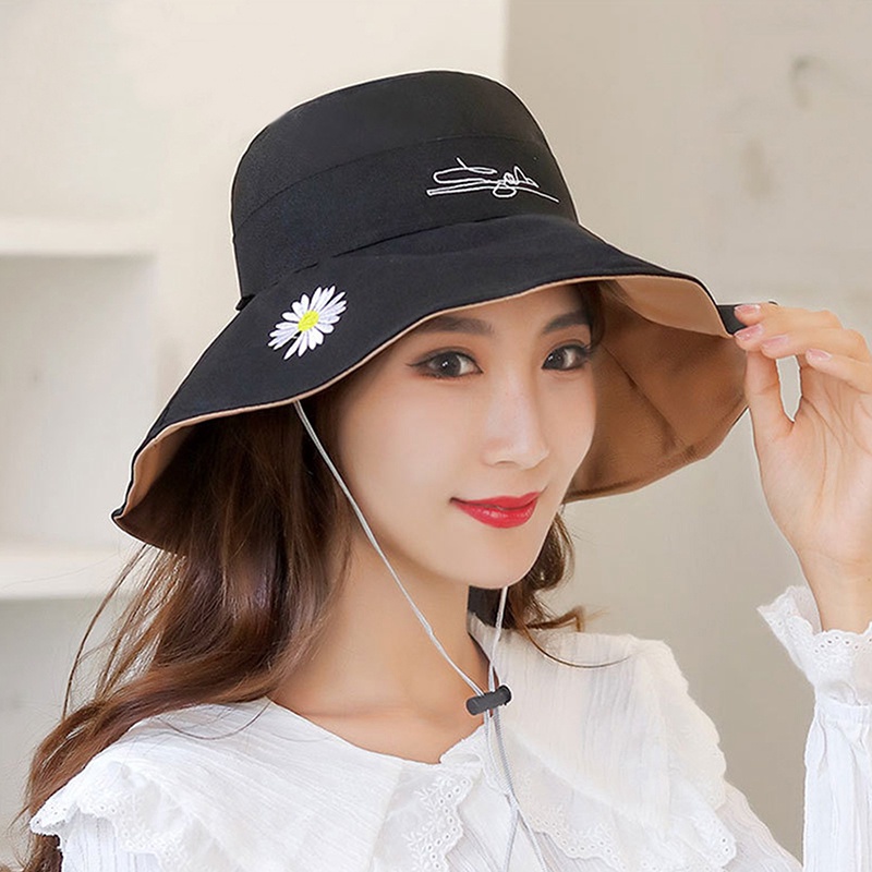 Mũ Tai Bèo Vành Rộng Che Nắng Chống Tia UV In Hình Hoa Cúc Nhỏ