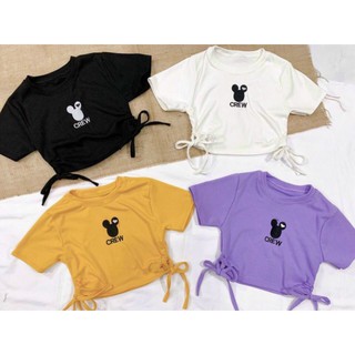 Áo croptop Mickey dây rút Freesize 50kg thun Borip