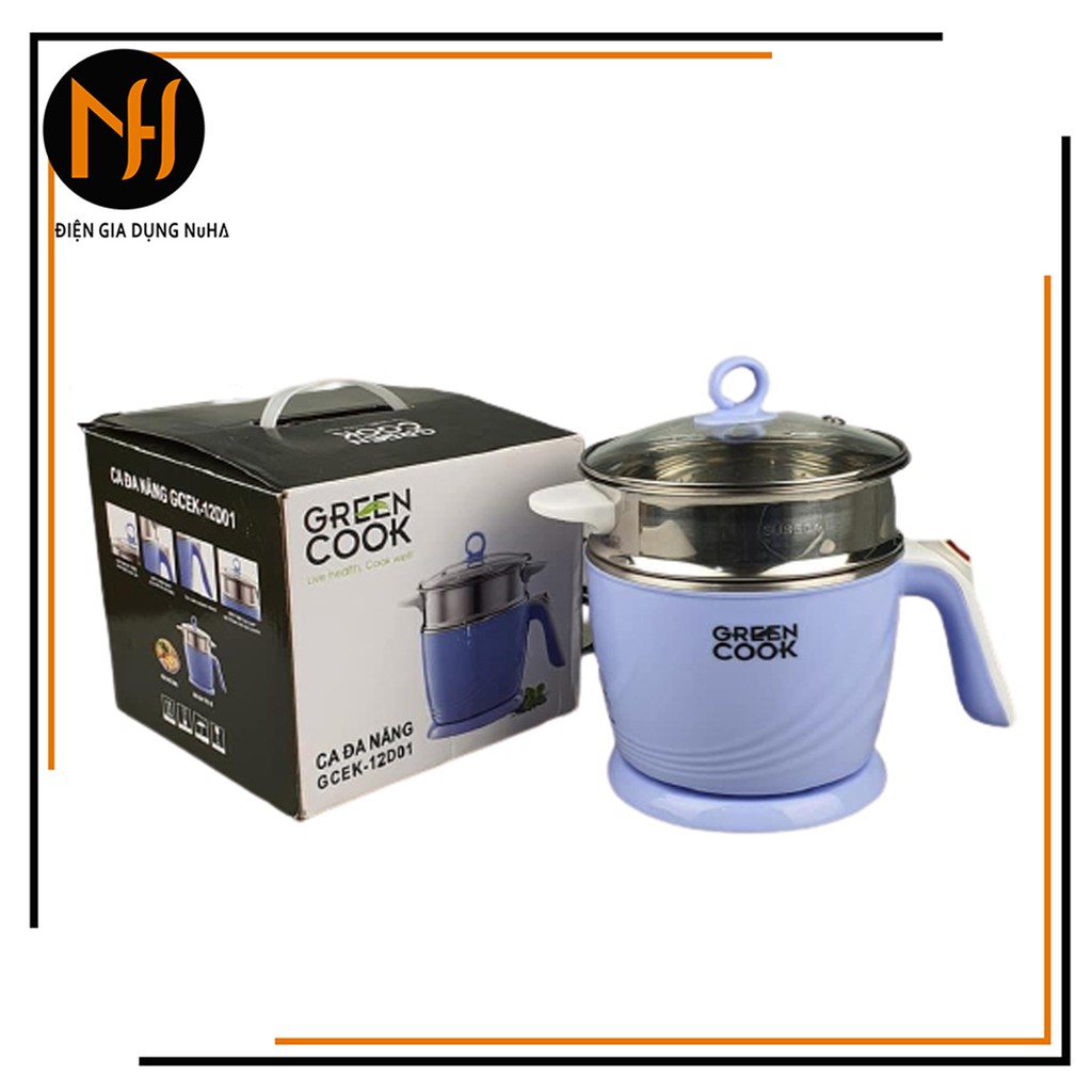 Ca nấu lẩu, nấu mì đa năng mini có tầng hấp ( giao màu ngẫu nhiên) Greencook/Matika (chọn phân loại)-bảo hành 12 tháng