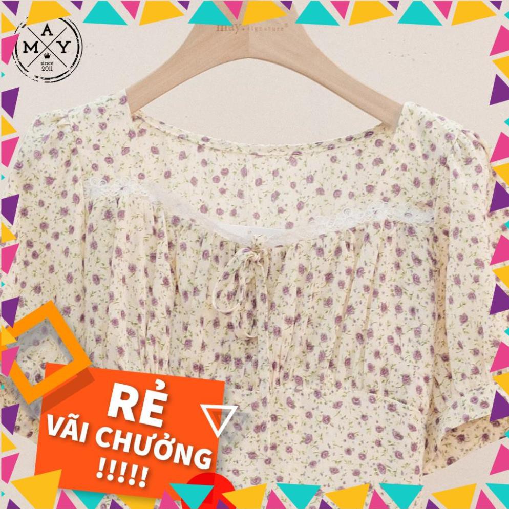 l Váy Hoa Nhí Tay Phồng MAY.SINCE2011 Thiết Kế Dáng Xòe Thắt Eo Xếp Ly Ngực Viền Ren MAH01-0080 k