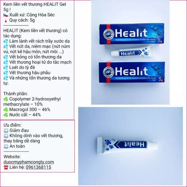 Kem liền vết thương nhanh, chống sẹo lõm HEALIT 5g