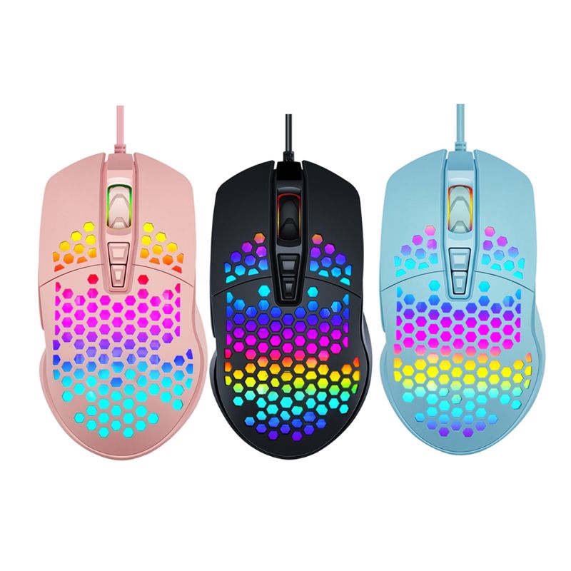 Bang♥ Wired Gaming Mouse Hollow Honeycomb Pattern Game Mice with RGB Colorful Light