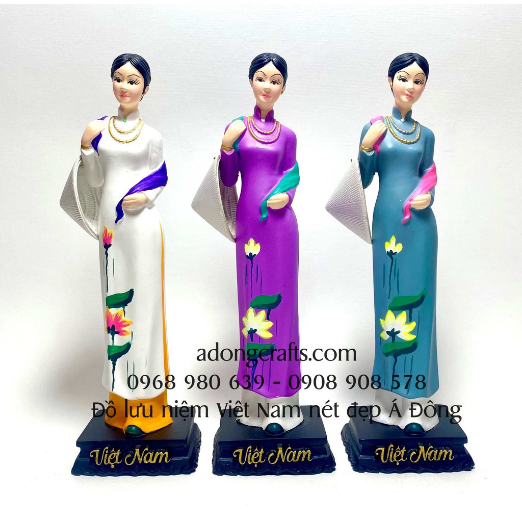Tượng cô gái miền Nam mặc áo dài quàng khăn Việt, làm trang trí quà tặng